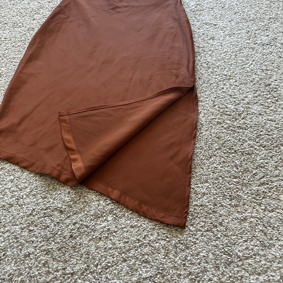 Rust Slit Highlow Satin Skirt - Picture 3 of 5
